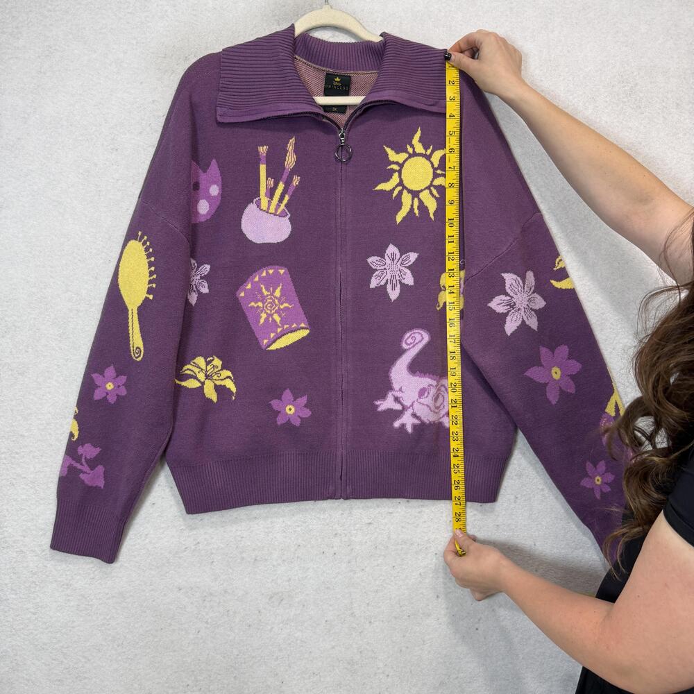 BoxLunch Sweater Womens 3X Purple Rapunzel Disney Full Zip Collared Knit - Picture 5 of 9